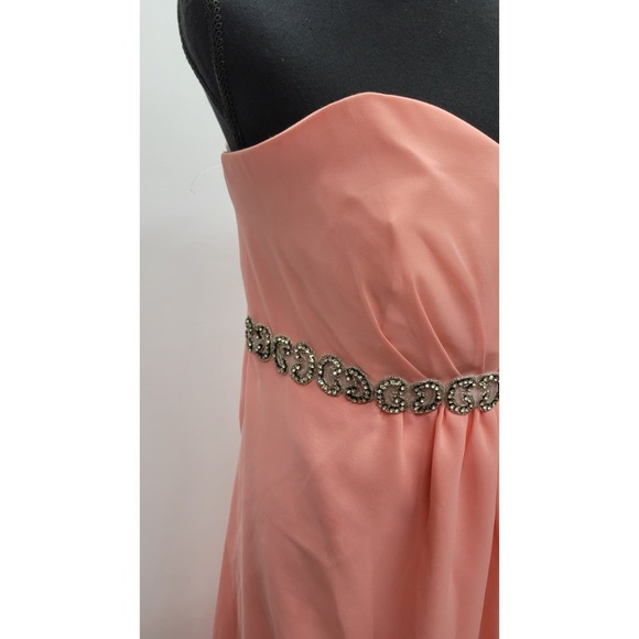 Chiffon Strapless High-Low Gown with Crystal Trim - Picture 6 of 10